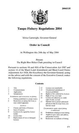 Taupo Fishery Regulations 2004