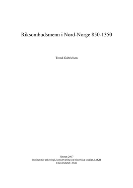 Riksombudsmenn I Nord-Norge 850-1350