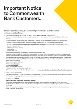 Merchant Agreement Dated 25 October 2020 Will Be Amended As Follows: • Our Complaints Process As Set out Under the Table in Part 1: Where to Get Help