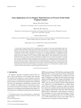 Some Implications of Core Regime Wind Structures in Western North Paciﬁc Tropical Cyclones