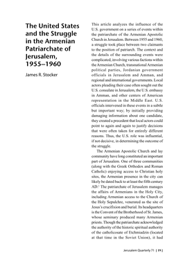 The United States and the Struggle in the Armenian Patriarchate of Jerusalem, 1955–1960