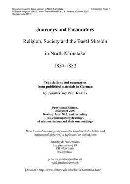 Journeys and Encounters Religion, Society and the Basel Mission In