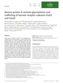 Seizure Protein 6 Controls Glycosylation and Trafficking of Kainate Receptor Subunits Gluk2 and Gluk3