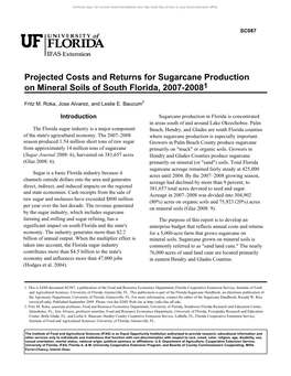 Projected Costs and Returns for Sugarcane Production on Mineral Soils of South Florida, 2007-20081