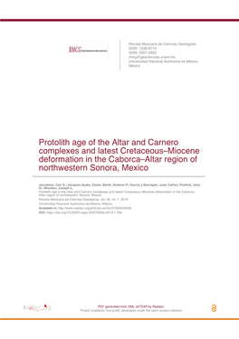 Protolith Age of the Altar and Carnero Complexes and Latest Cretaceous–Miocene Deformation in the Caborca–Altar Region of Northwestern Sonora, Mexico