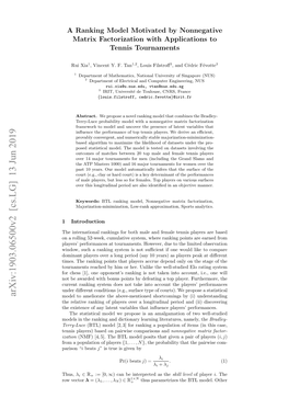 A Ranking Model Motivated by Nonnegative Matrix Factorization with Applications to Tennis Tournaments