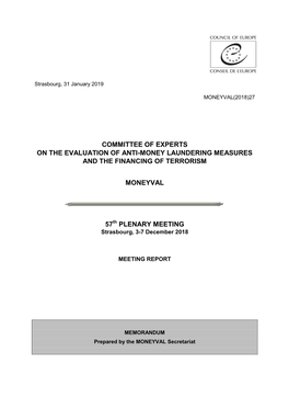 Committee of Experts on the Evaluation of Anti-Money Laundering Measures and the Financing of Terrorism Moneyval 57 Plenary Meet