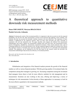 A Theoretical Approach to Quantitative Downside Risk Measurement Methods