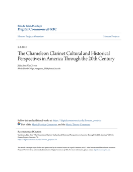 The Chameleon Clarinet Cultural and Historical Perspectives in America