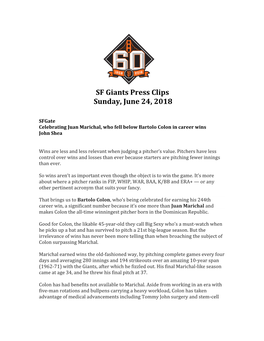 SF Giants Press Clips Sunday, June 24, 2018