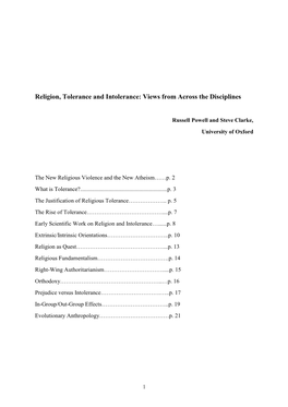 Religion, Tolerance and Intolerance: Views from Across the Disciplines