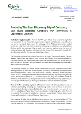 Probably the Best Discovery Trip of Carlsberg Beer Lovers Celebrated Carlsberg’S 170Th Anniversary in Copenhagen, Denmark