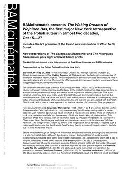 Bamcinématek Presents the Waking Dreams of Wojciech Has, the First Major New York Retrospective of the Polish Auteur in Almost Two Decades, Oct 15—27