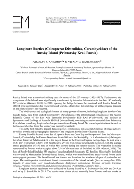 Coleoptera: Disteniidae, Cerambycidae) of the Russky Island (Primorsky Krai, Russia)