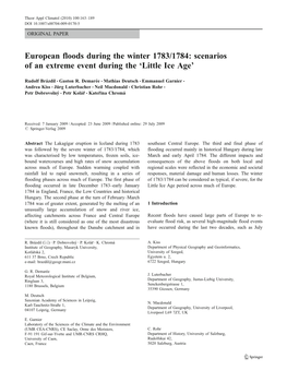 European Floods During the Winter 1783/1784: Scenarios of an Extreme Event During the ‘Little Ice Age’