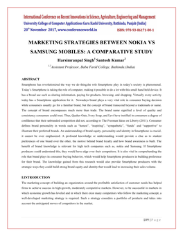 Marketing Strategies Between Nokia Vs Samsung Mobiles: a Comparative Study