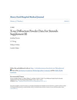 X-Ray Diffraction Powder Data for Steroids: Supplement III Jonathan Parsons