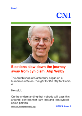 Elections Slow Down the Journey Away from Cynicism, Abp Welby