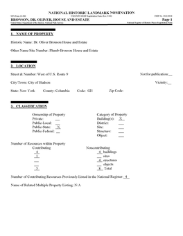 DR. OLIVER, HOUSE and ESTATE Page 1 United States Department of the Interior, National Park Service National Register of Historic Places Registration Form