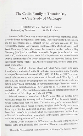 The Collin Family at Thunder Bay: a Case Study of Métissage