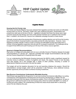 MHP Capitol Update Volume 2, Issue 2 January 16, 2007