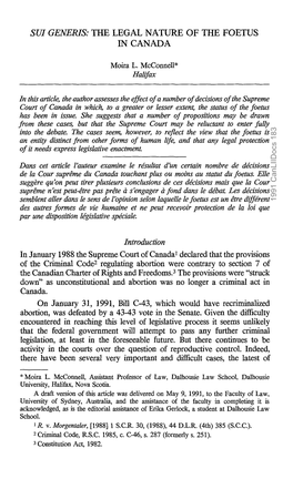 In January 1988 the Supreme Court of Canada' Declared That The