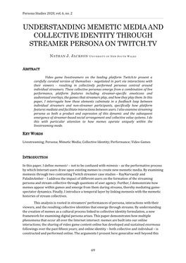 Understanding Memetic Media and Collective Identity Through Streamer Persona on Twitch.Tv