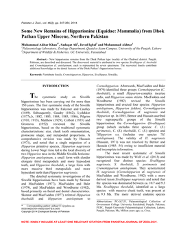 (Equidae: Mammalia) from Dhok Pathan Upper Miocene, Northern Pakistan