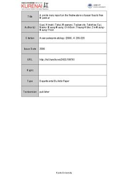 Title a Preliminary Report on the Freshwater Molluscan Fossils From