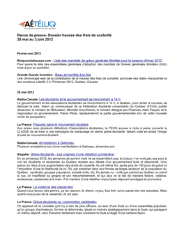 Revue De Presse- Dossier Hausse Des Frais De Scolarité 28 Mai Au 3 Juin 2012