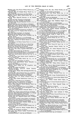 Llsr of the PRINCIPAL SEATS in KENT. Kill • PAGE PAGE .Mabledon Park, John Francis William Deacon M.A., J.P