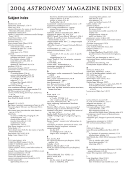 2004 Astronomy Magazine Index