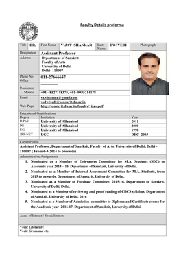 Faculty Details Proforma