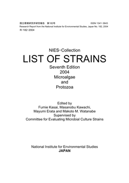 LIST of STRAINS Seventh Edition 2004 Microalgae and Protozoa