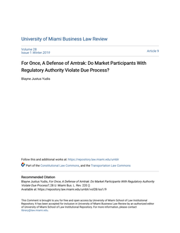 For Once, a Defense of Amtrak: Do Market Participants with Regulatory Authority Violate Due Process?