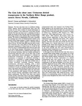 The Gem Lake Shear Zone Cretaceous Dextral Transpression In