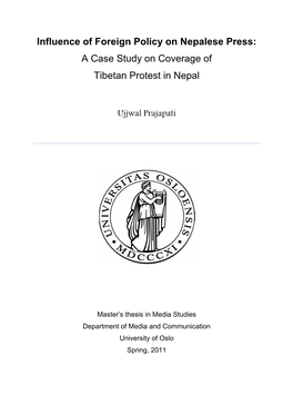 Influence of Foreign Policy on Nepalese Press: a Case Study on Coverage of Tibetan Protest in Nepal