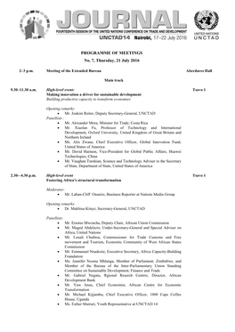 PROGRAMME of MEETINGS No. 7, Thursday, 21 July 2016