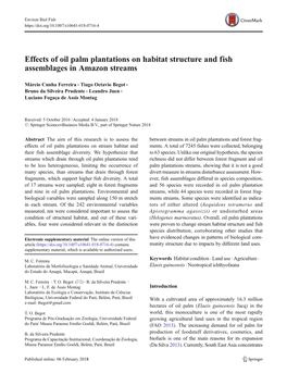 Effects of Oil Palm Plantations on Habitat Structure and Fish Assemblages in Amazon Streams