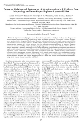 Pattern of Variation and Systematics of Nymphaea Odorata: I