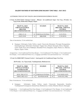 July 2013 A.Introduction of New Trains Air-Conditioned