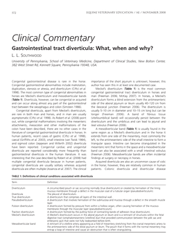 Clinical Commentary Gastrointestinal Tract Diverticula: What, When and Why? L