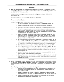 Descendant Report Wm Frothingham