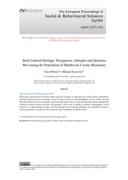 Built Cultural Heritage. Perceptions, Attitudes and Opinions Met Among the Population of Dâmbovita County (Romania)