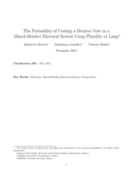 The Probability of Casting a Decisive Vote in a Mixed Member Electoral System Using Plurality at Large