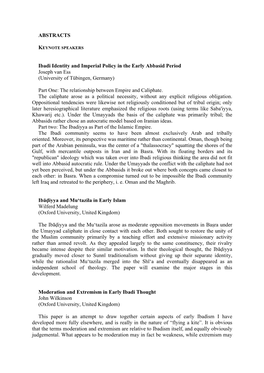 ABSTRACTS Ibadi Identity and Imperial Policy in the Early Abbasid