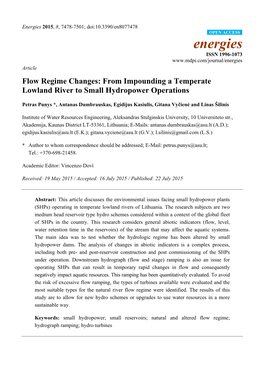 Flow Regime Changes: from Impounding a Temperate Lowland River to Small Hydropower Operations