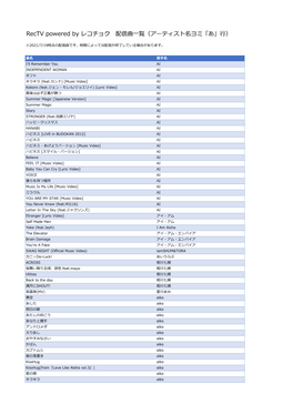 Rectv Powered by レコチョク 配信曲 覧（アーティスト名ヨミ「あ」 ）
