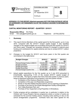 Capital Monitoring Report - Quarter 1 2010/11