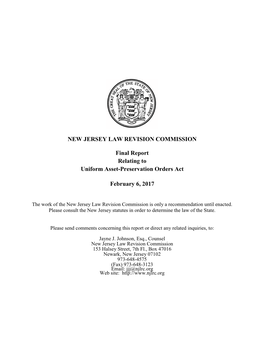 NEW JERSEY LAW REVISION COMMISSION Final Report